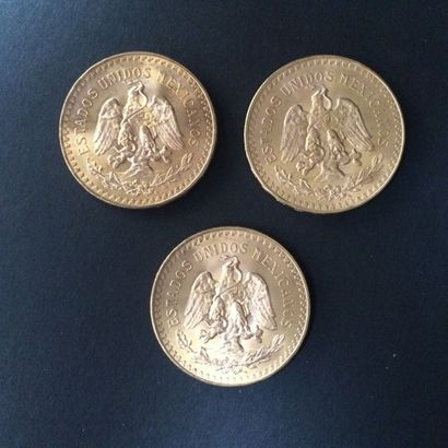 null MEXIQUE. 3 pièces de 50 Pesos (1821-1947). Or.

Titre : 37.5 grammes

Poids...