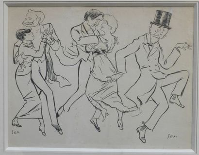 SEM (1863-1934 Les danseurs, caricature
Dessin à l'encre de Chine signé en bas à...