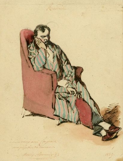 Henry MONNIER (1799-1877) Rêverie
1839
Plume et encre et aquarelle, dédicacé et signé...