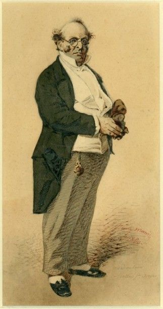 Henry MONNIER (1799-1877) Lot de 2 dessins
Monsieur Prudhomme prisant du tabac
1860
Aquarelle,...