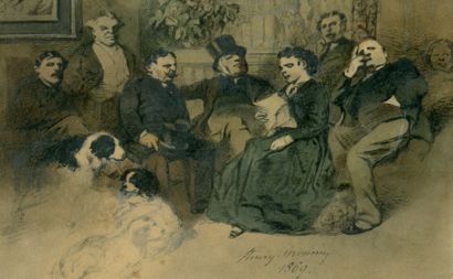 Henry MONNIER (1799-1877) Un Salon sombre
1869
Lavis, aquarelle et gouache signé...