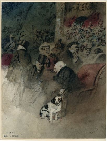 Henry MONNIER (1799-1877) Salon avec un chien
Vers 1869-1874
Aquarelle et gouache...