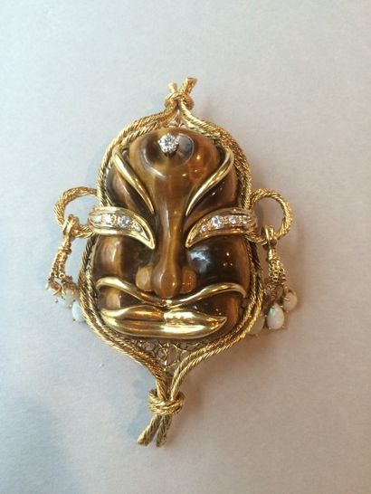 null Important clip-pendentif en or 750 millièmes figurant une tête de bouddha en...