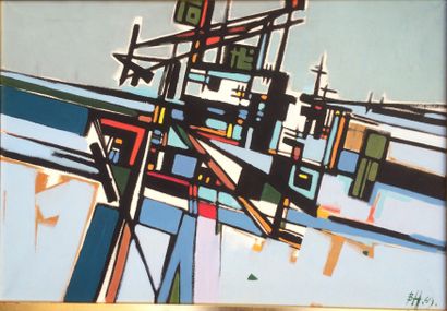 null Bernard HERZOG (né en 1935) 

Abstraction industrielle 

Huile sur toile monogrammée...