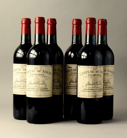 null 6 Bouteilles CHÂTEAU DE SALES Pomerol 2001 Etiquettes tachées. Labels stain...