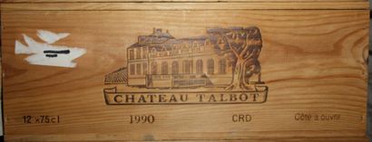 null 12 Bouteilles CHÂTEAU TALBOT 2éme GCC - St. Julien 1990 Caisse bois d'origine....