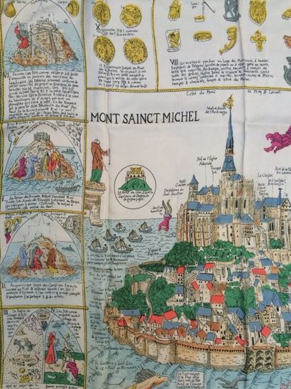 null HERMES Paris " Mont Saint Michel " par un dessinateur inconnu - Rare carré en...