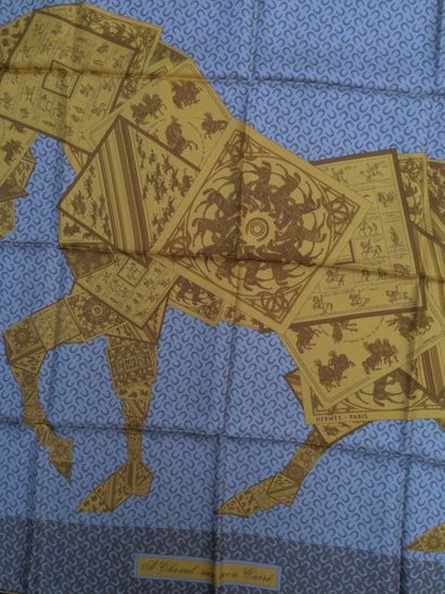null HERMES Paris " A cheval sur mon carré " par Bali Barret - Carré en soie jaune...