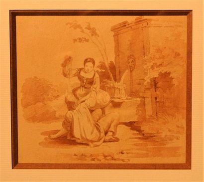 null Ecole du XIXème siècle 

Femme abreuvant un mendiant à la fontaine 

Dessin...