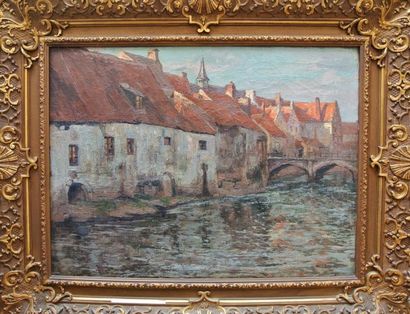 null Paul LEDUC (1876-1943) 

Ville flamande 

Huile sur toile signée et datée 1909...