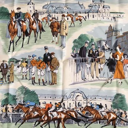 null HERMES Paris " Champ de courses à Chantilly " par Maurice Taquoy - Rare carré...