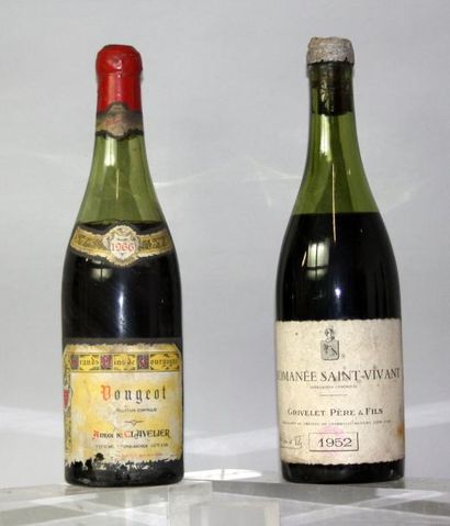 null Lot de 2 bouteilles de BOURGOGNE ROUGE : 1 bouteille VOUGEOT 1966 Domaine CLAVELIER...