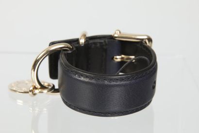 null YVES SAINT LAURENT Rive Gauche bracelet ceinture en cuir noir et laiton doré...