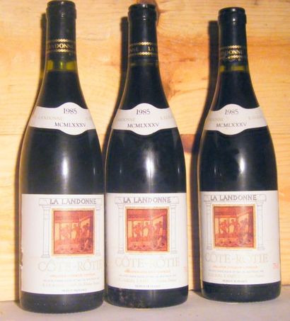 null 3 bouteilles - COTE ROTIE LANDONNE, GUIGAL 1985 Une étiquette légèrement abîmée....