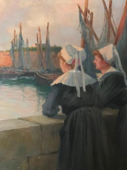 null Paul PASCAL (1867-1945) 

Bretonnes sur le port 

Huile sur toile signée en...