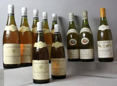 null 10 bouteilles de VINS BLANCS DE BORGOGNE : 

1 bouteille de MEURSAULT 1990 et...