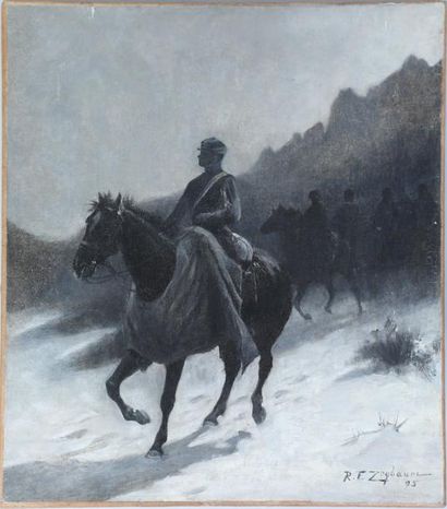 null Rufus Fairchild ZOGBAUME (1849-1925) 

Le cavalier 

Huile sur toile, rentoilée...