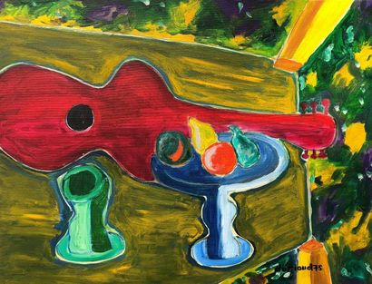 null Christian DURIAUD (né en 1944)

Guitare rouge sur table verte 

Huile sur toile...