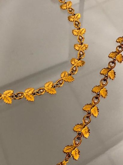 null L.L Collier et Bracelet feuilles en métal doré et petites perles nacrées 

Longueur...