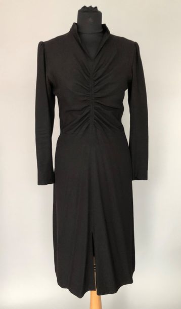 null Robe en crêpe noir à bustier plissé circa 1930 - taille 36