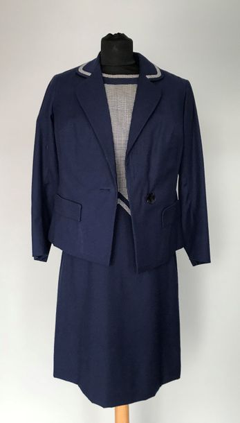 null Robe manches courtes et veste en lainage bleu et Prince de Galles - circa 1940...