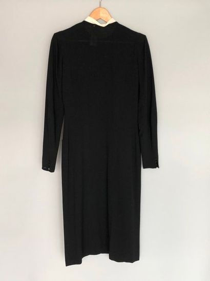 null Robe d'après midi en crêpe noir et col blanc circa 1950 - taille 36