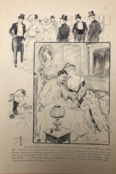 null JEHAN TESTEVUIDE (1873-1922) 

Lot de 5 illustrations encre de Chine et crayon...