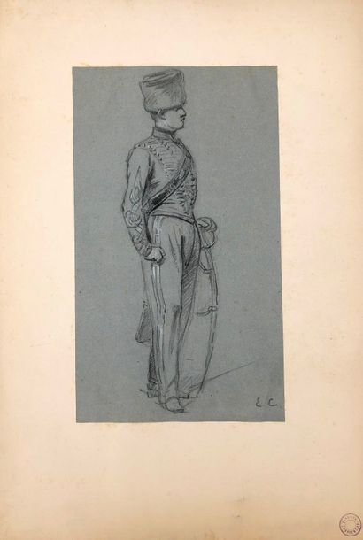 null Louis Eugène CHARPENTIER (1811- 1890 ) (?) 

Le hussard dessin au fusain monogrammé...
