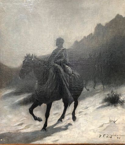 null Rufus Fairchild ZOGBAUME (1849-1925) 

Le cavalier 

Huile sur toile, rentoilée...