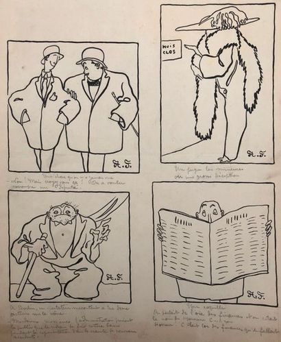 null André FOY (1886-1953) 

Lot de 7 illustrations encre de Chine