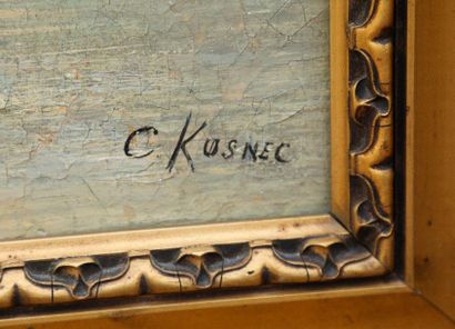 null C.KUSNEC (Ecole XIXème siècle) 

Scènes de port 

Paire de toiles signées (restaurations...