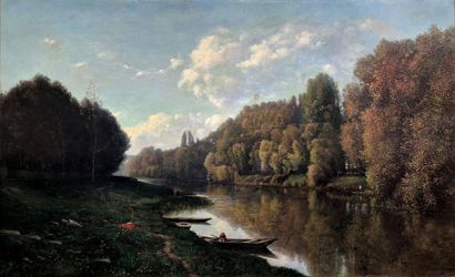 null Charles Félix DESHAYES (1831-1895) 

Paysage de rivière 

Huile sur toile rentoilée...