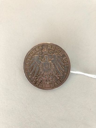 null Pièce de monnaie en argent Empire allemand 1911 montée en broche poids brut...