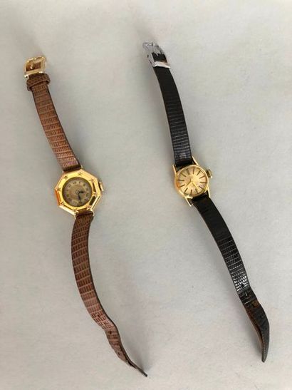 null 2 montres de dame or 750 millièmes sur bracelet cuir dont 1 Dubois et l'autre...