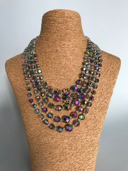 null Collier de 5 rangs de perles de cristal facetté - Longueur : 25 cm