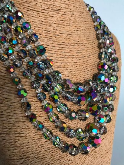 null Collier de 5 rangs de perles de cristal facetté - Longueur : 25 cm