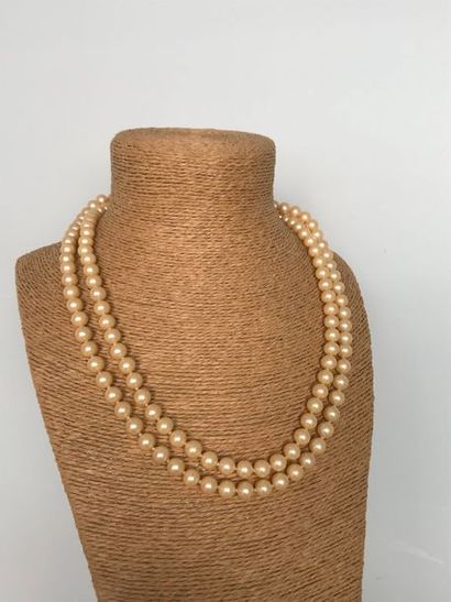 null Collier de 2 rangs de perles fantaisie fermoir broche amovible - Longueur :...