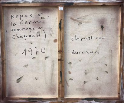 null Christian DURIAUD (né en 1944)

Repas à la ferme (Hommage à Chabaud)

Huile...