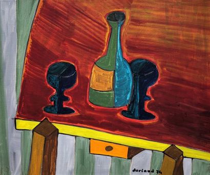 null Christian DURIAUD (né en 1944)

Bouteille et deux verres

Huile sur toile signée...