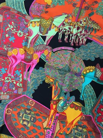 null HERMES Paris " Art des steppes " par Annie Faivre - Carré en soie multicolore...