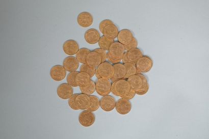 null Lot de 48 pièces de 20 FF or (1 x 1904 - 1 x 1905 - 7 x 1907 - 2 x 1908 - 4...