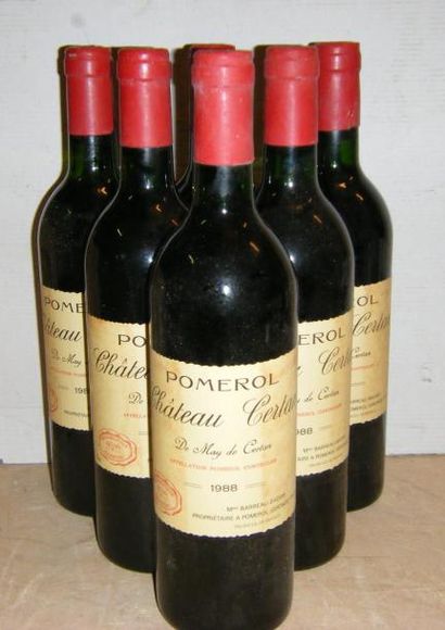 null 6 bouteilles CERTAN DE MAY 1988 Etiquettes tachées ; niveaux : 5 bas goulot,...