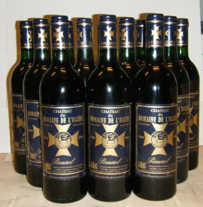 null 12 bouteilles DOMAINE DE L'EGLISE - POMEROL 1988 Caisse bois d'origine ; 6 étiquettes...