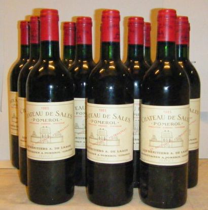 null 12 bouteilles CHÂTEAU DE SALES 1985 Caisse bois d'origine ; étiquettes très...