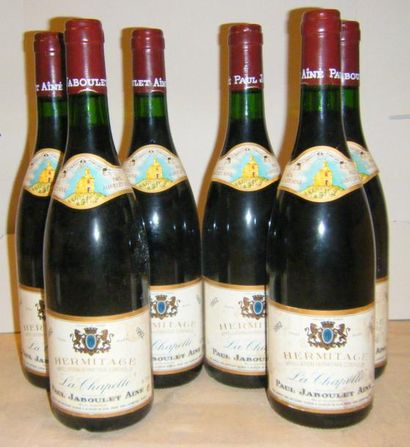 null 6 bouteilles HERMITAGE "LA CHAPELLE" 1992 Etiquettes tachées dont deux abîmées....