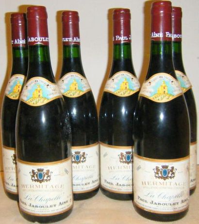 null 6 bouteilles HERMITAGE "LA CHAPELLE" 1992 2 étiquettes tachées et abîmées ;...