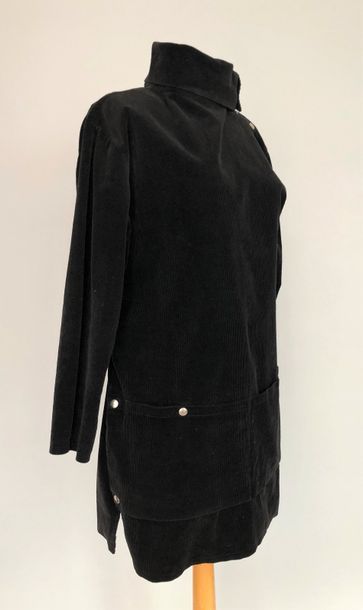 null Robe tunique en velours cotelé noir, circa 80 - Taille 38