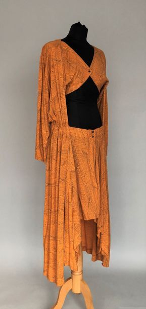 null ALAIA 1985 

Robe d'été en coton imprimé abricot et gris - Taille 42