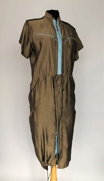 null JEAN PAUL GAULTIER circa 2000 

Robe combinaison en soie bronze zippée bleu...