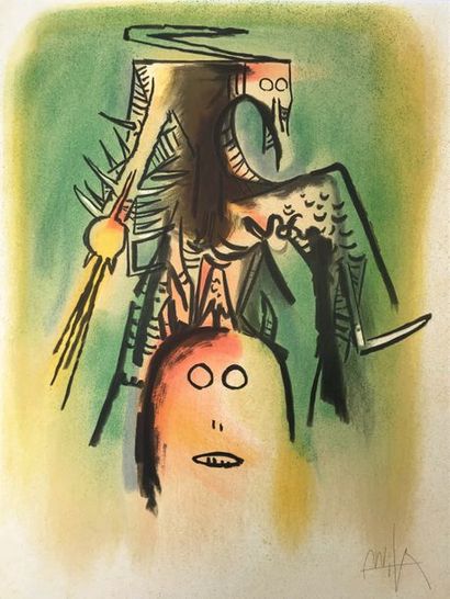 null Wilfredo LAM (1902-1982) 

Personnage 

Lithographie signée 

65 x 50 cm
